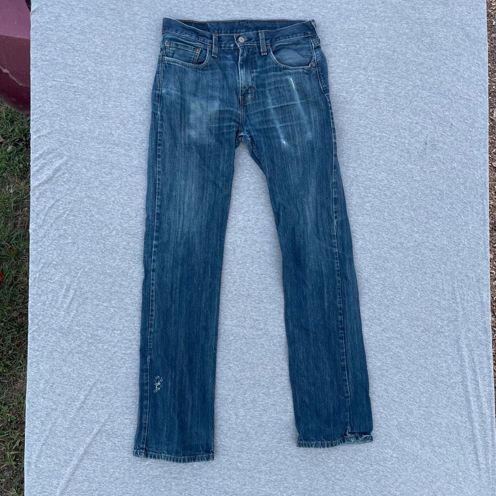 Levis 527 Slim Bootcut Jeans Mens 32x36 Medium Wash Blue Cotton Denim distressed